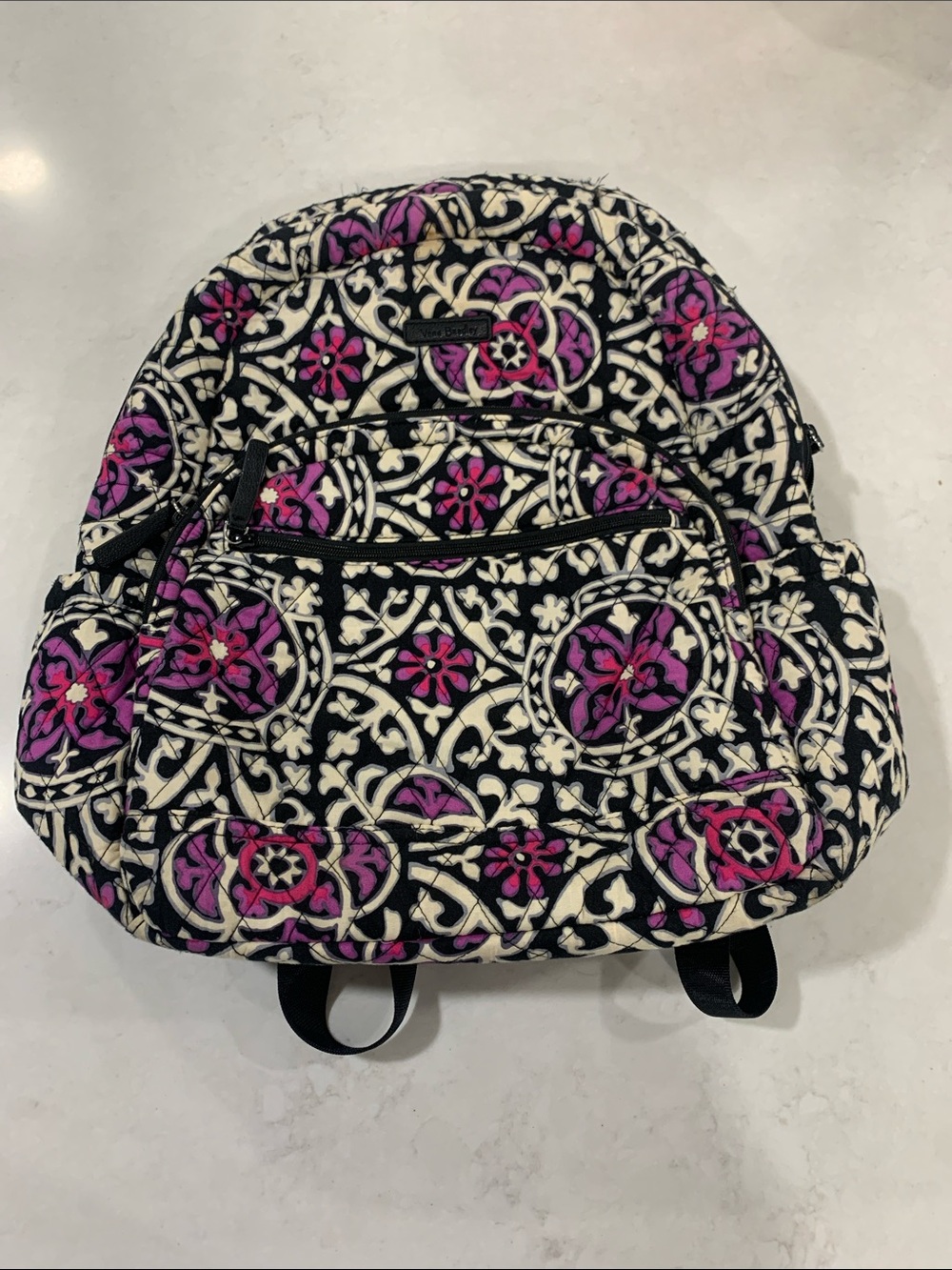 Vera Bradley Quilted Floral Print Backpack - Black & Purple